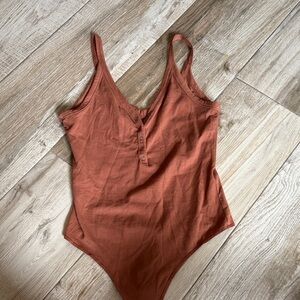 Abercrombie & Fitch Rusty Orange Ribbed Henley Bodysuit